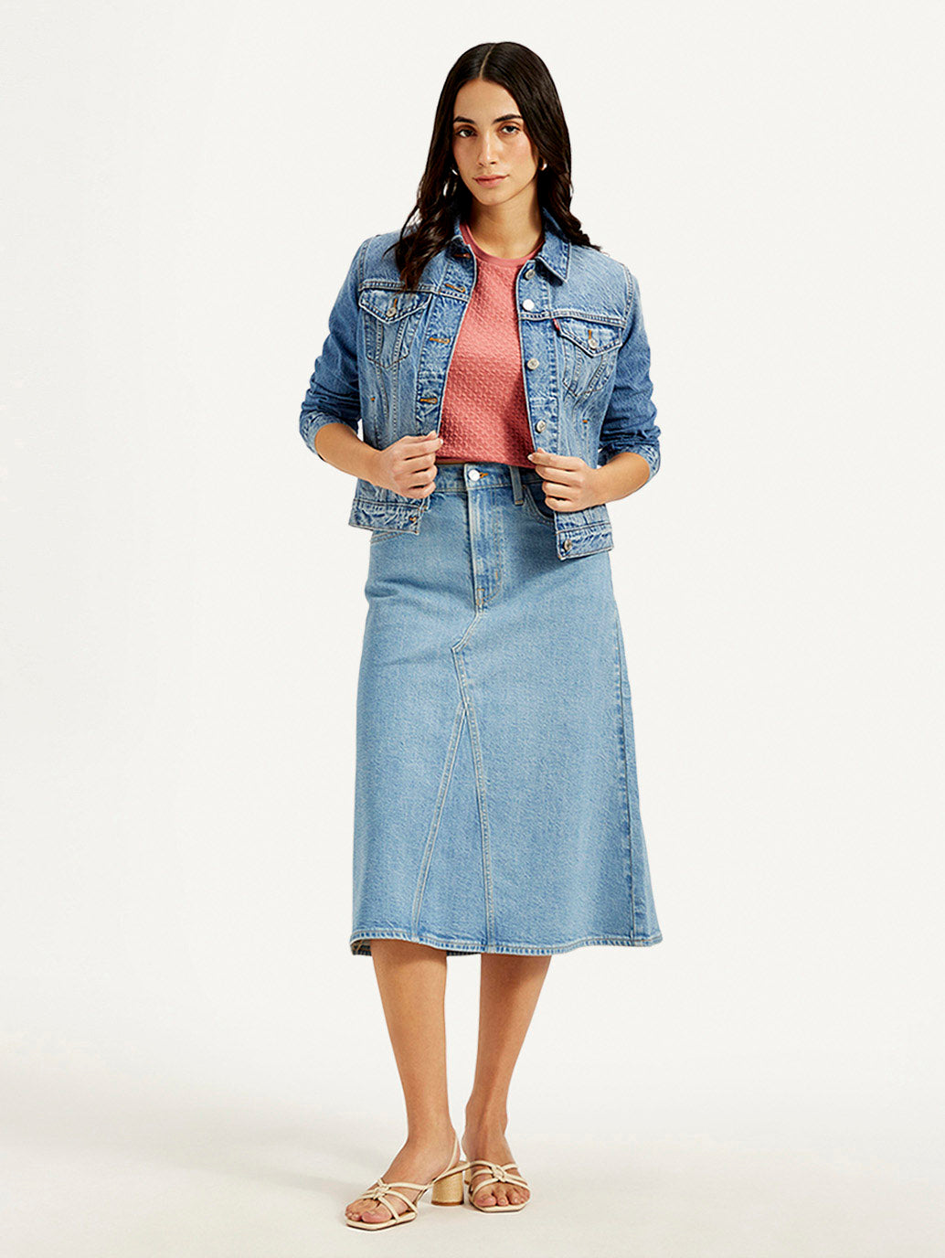 Women's High Rise Blue A-Line Skirt - Styleshot View
