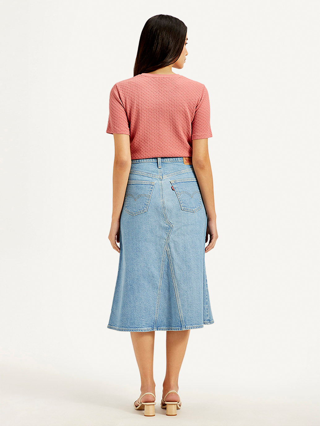 Women's High Rise Blue A-Line Skirt - Back View