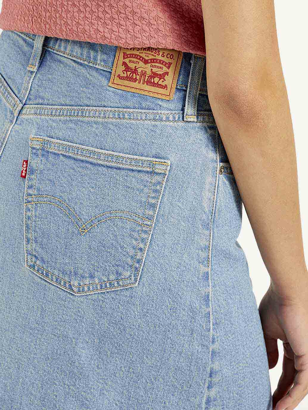 Women's High Rise Blue A-Line Skirt - Detail View