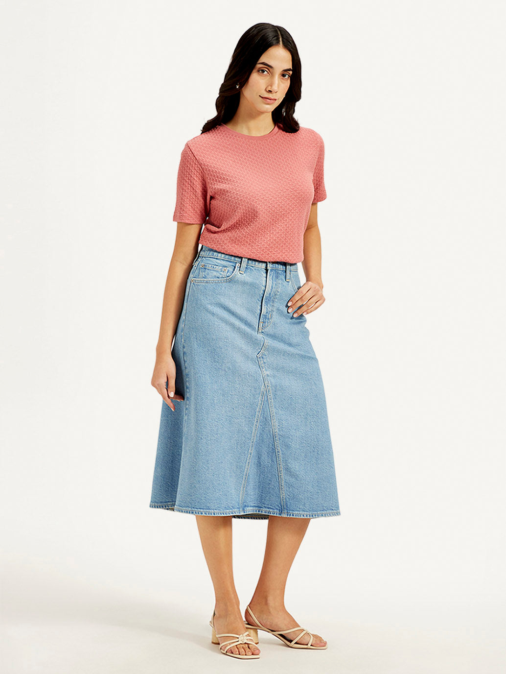 Women's High Rise Blue A-Line Skirt - Side View