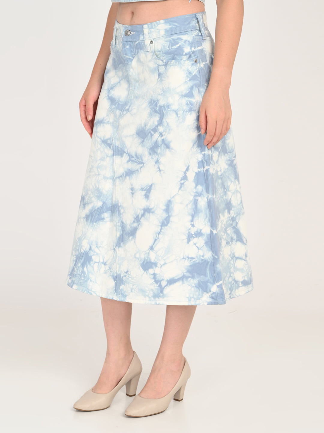 Women's Mid Rise Light Blue Regular Fit Skirt - side View