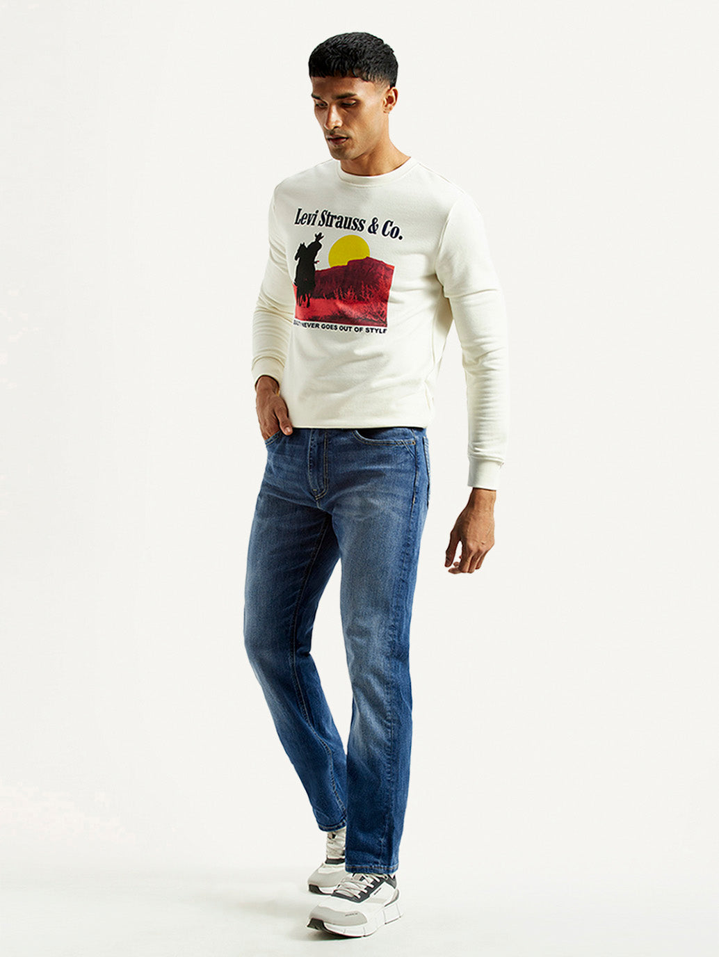 Men's 513 Blue Slim Straight Fit Mid Rise Jeans - Side View