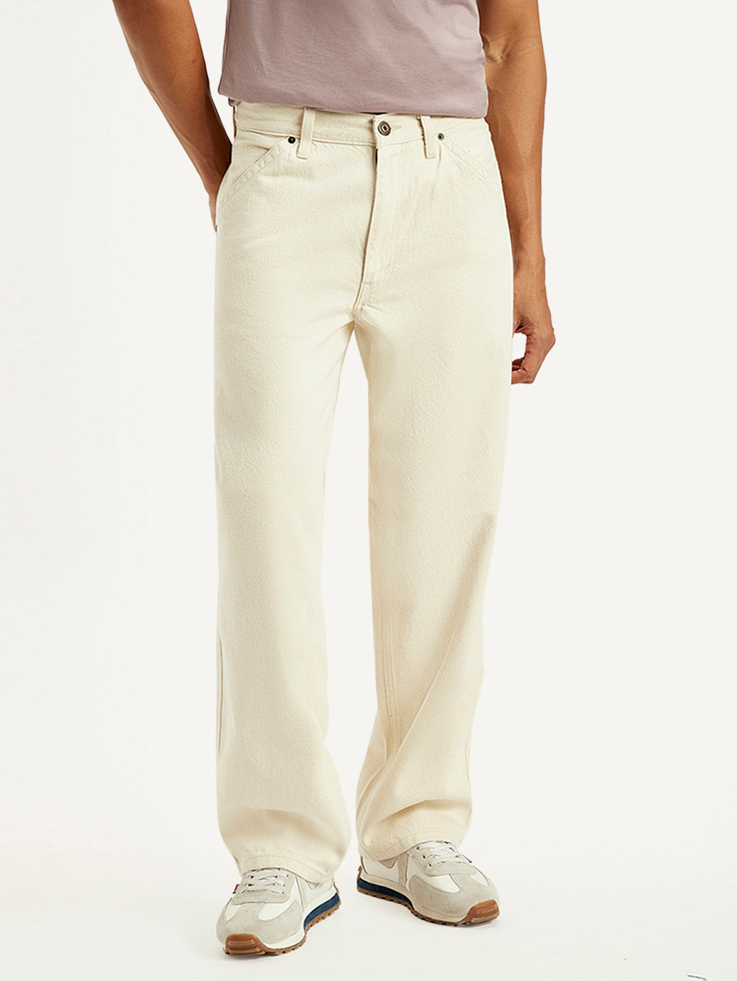 Men's 578 Cream Baggy Fit Mid Rise Carpenter Jeans - Front View
