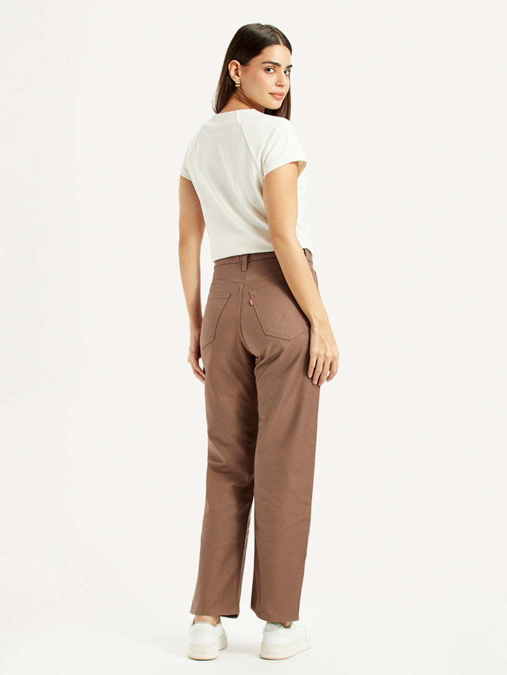 Women's Brown Ribcage Straight Fit High Rise Jeans - Back View