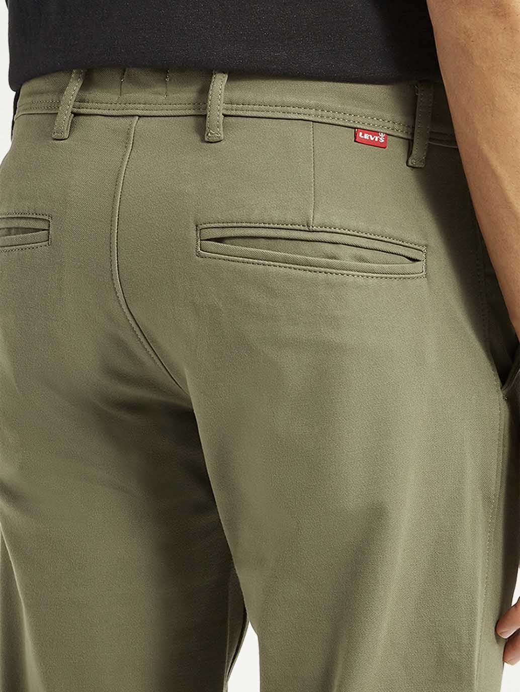 Men's Olive Slim Fit Mid Rise Chinos - Detail View