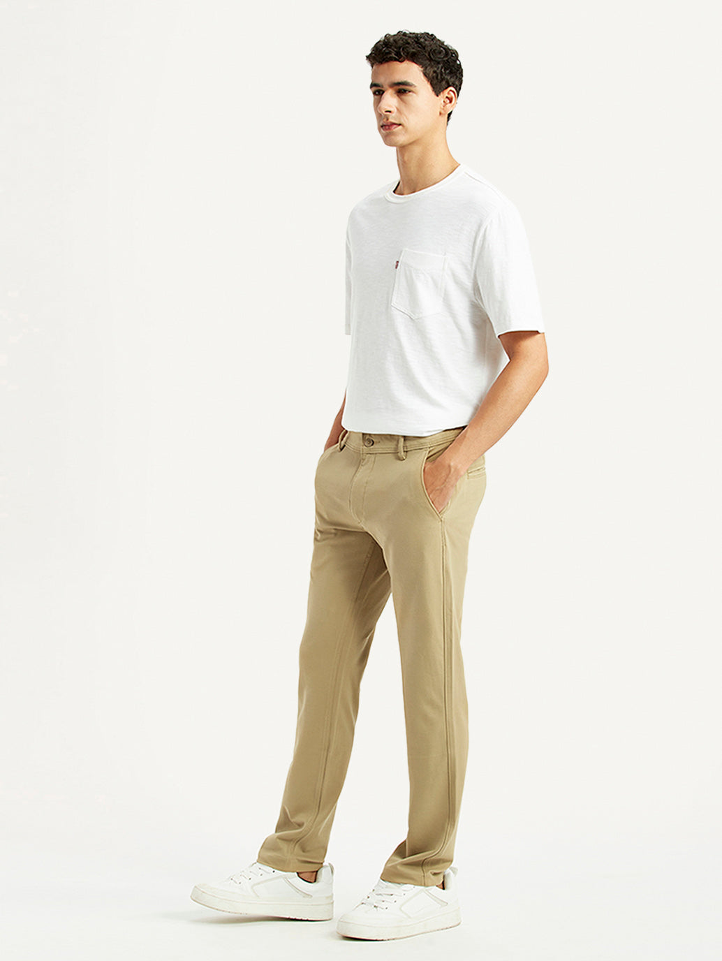 Men's Khaki Slim Fit Chino Trousers - Side View