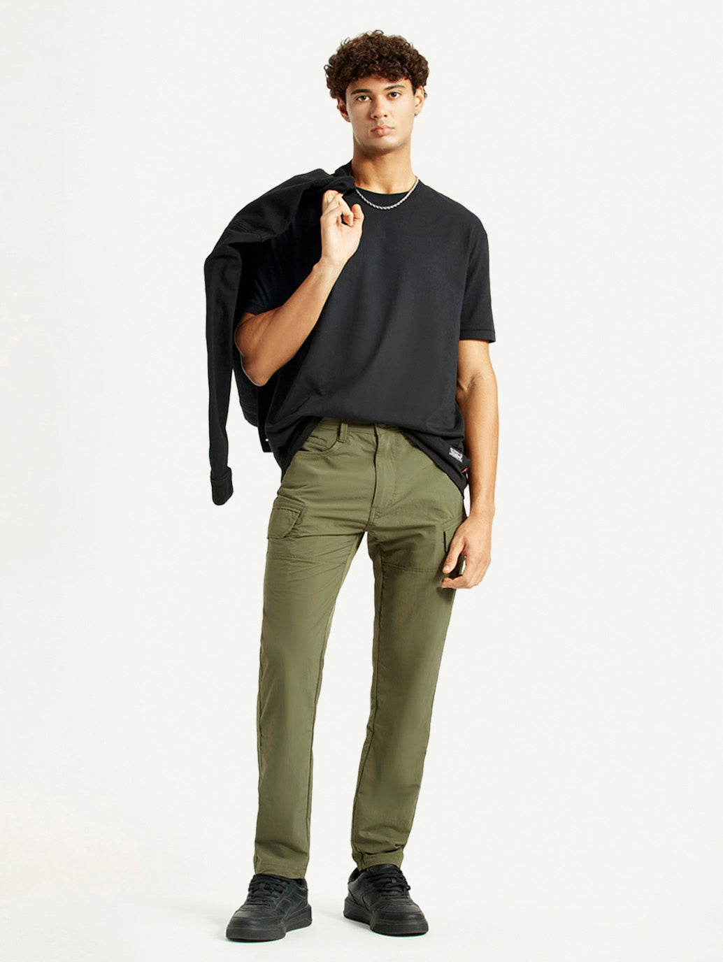 Men's Olive Slim Fit Cargo Trousers - Styleshot View
