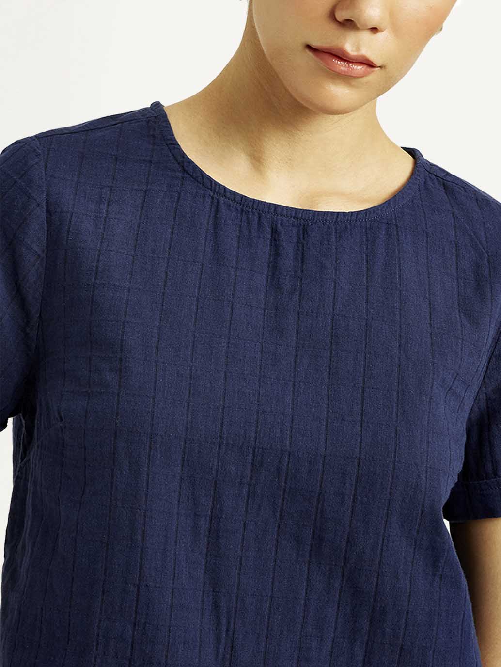 Women's Self Navy Round Neck Top - Detail View