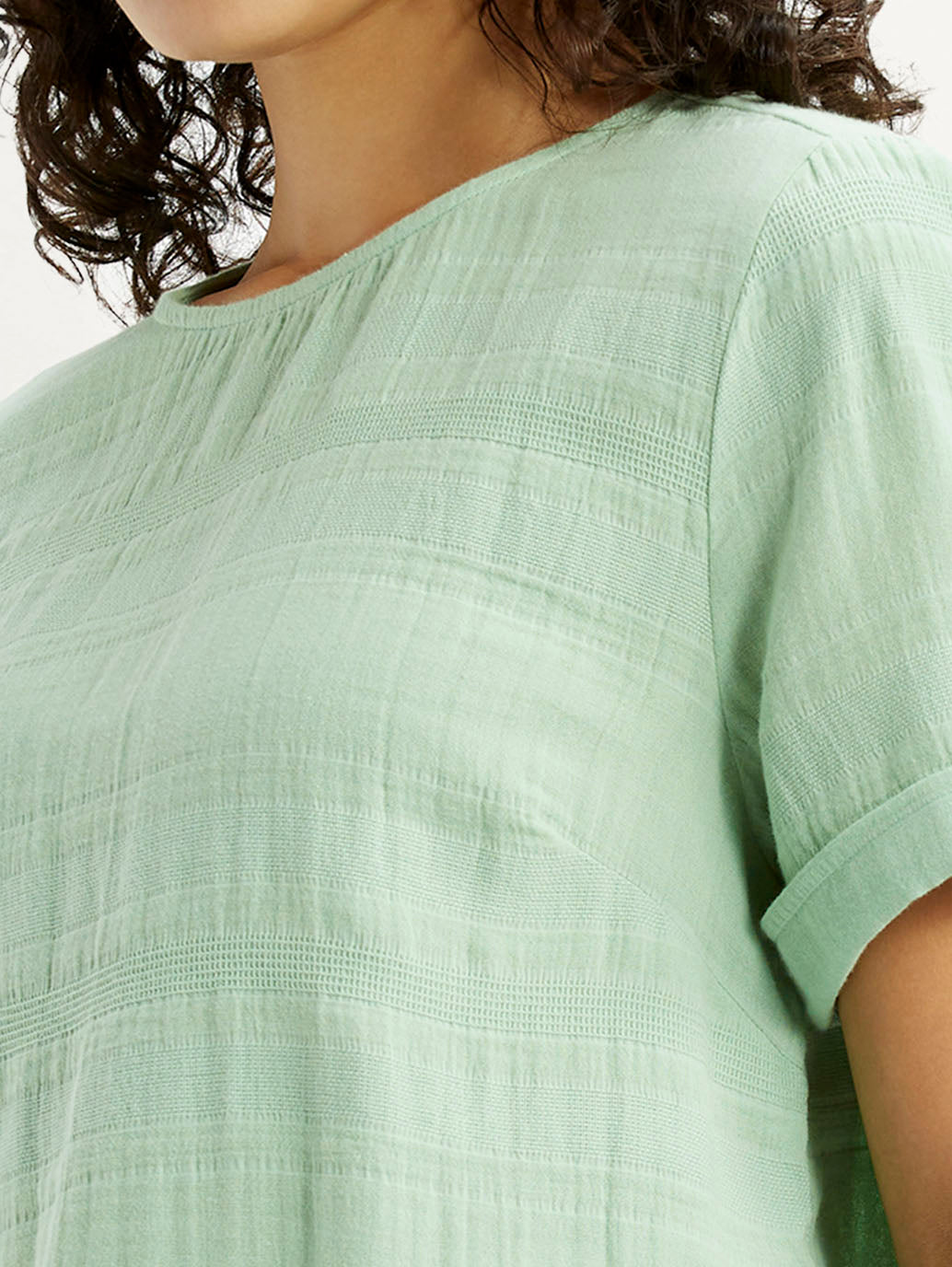 Women's Self Design Light Green Round Neck Top - Detail View