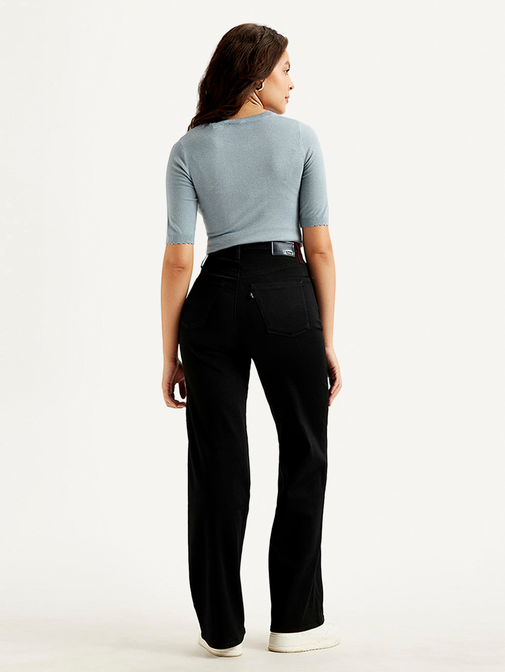 Women's Redloop Black Ribcage Bell Bottom Wide Leg Fit Mid Rise Jeans - Back View