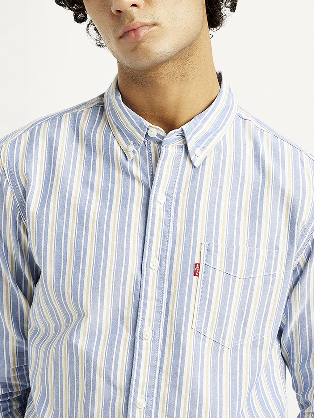 Men's Striped Slim Fit Oxford Shirt - Detail View