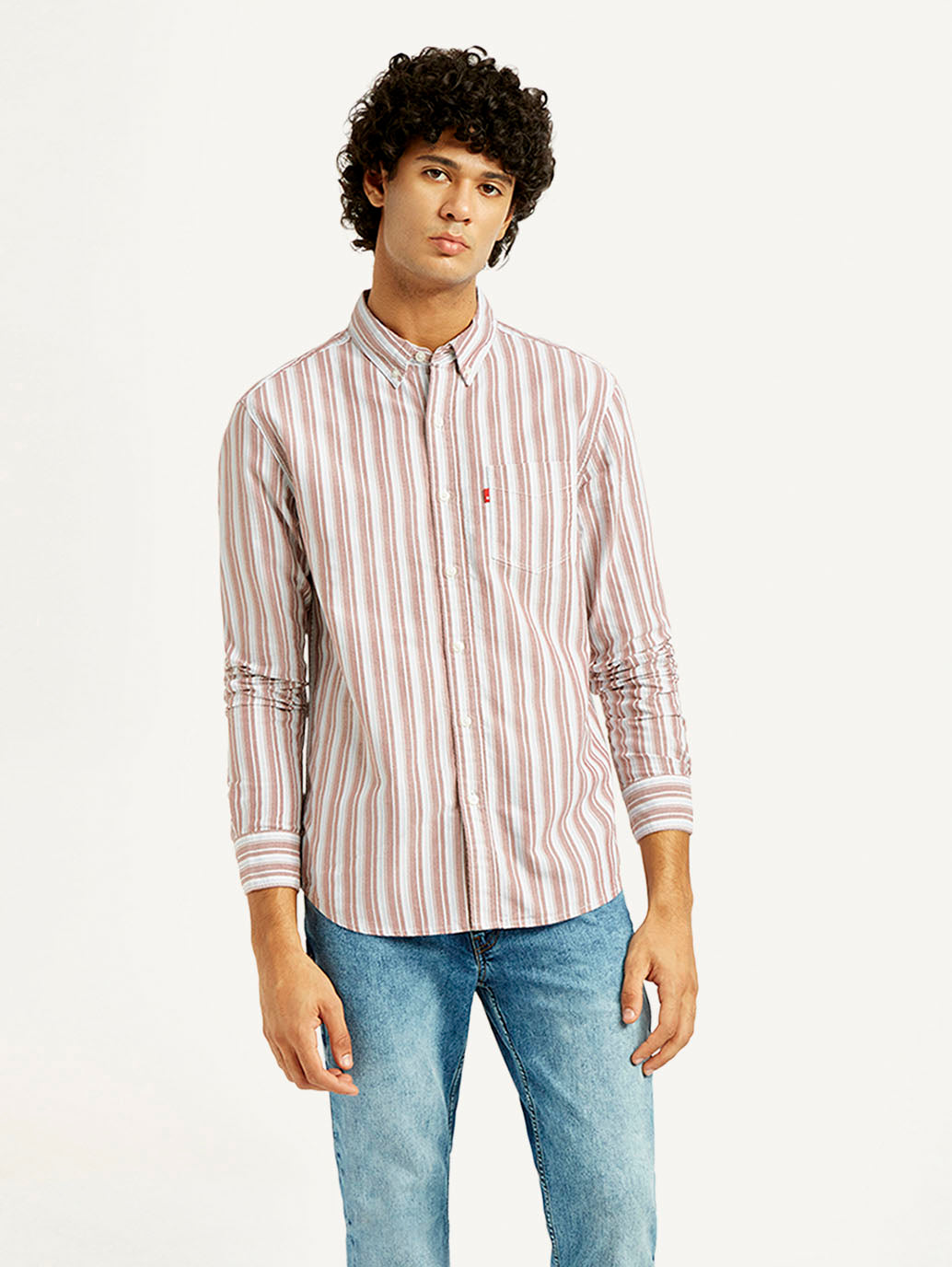 Men's Striped Slim Fit Oxford Shirt - Front View