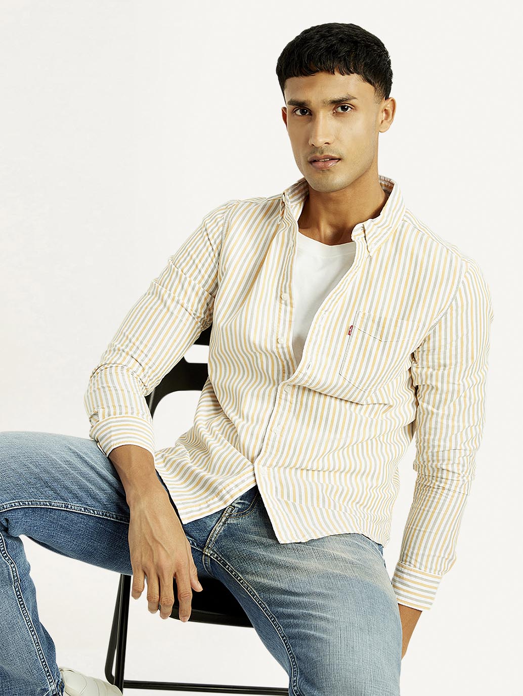 Men's Striped Slim Fit Oxford Shirt - Elevated View
