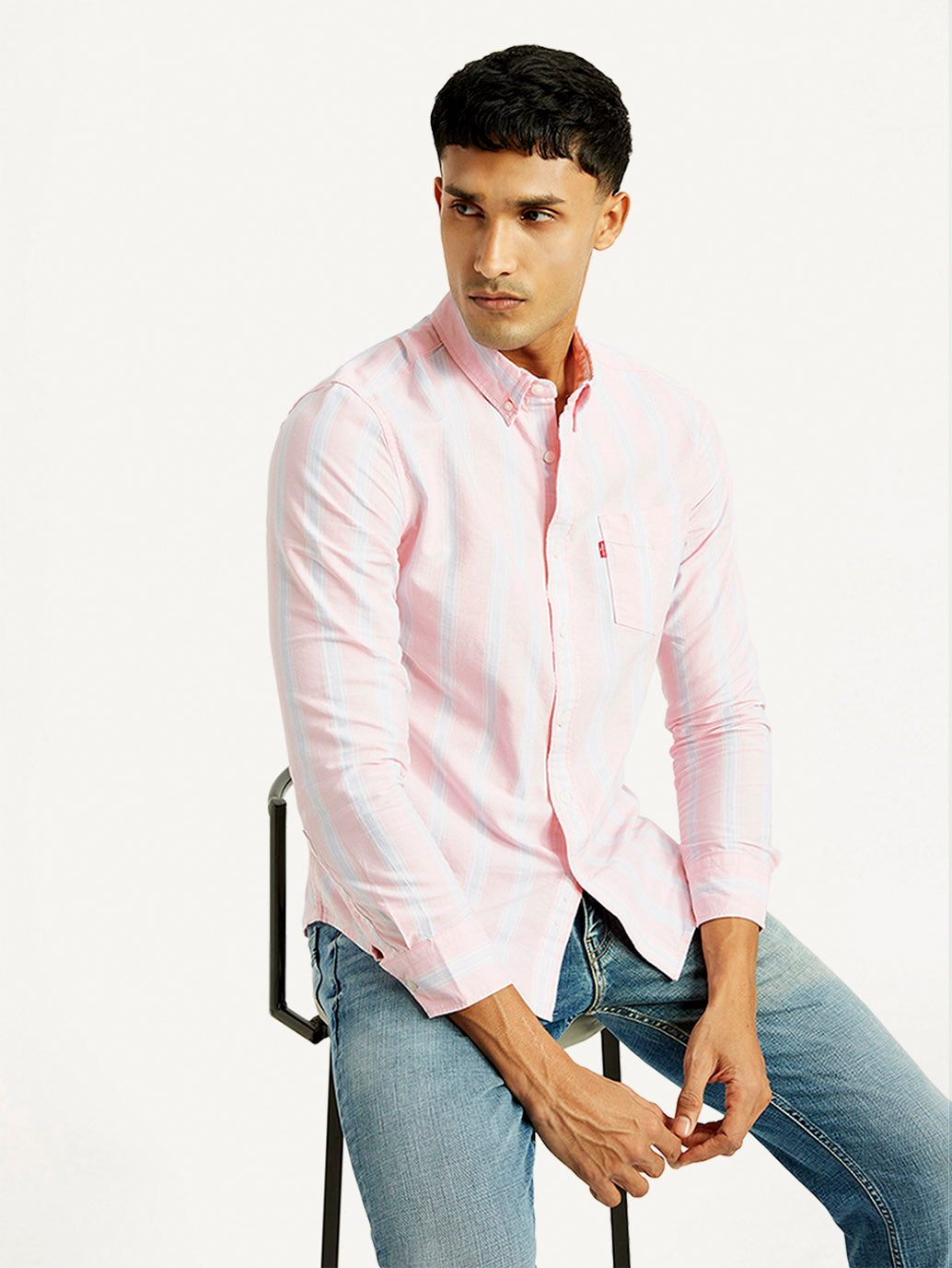 Men's Striped Slim Fit Oxford Shirt - Elevated View
