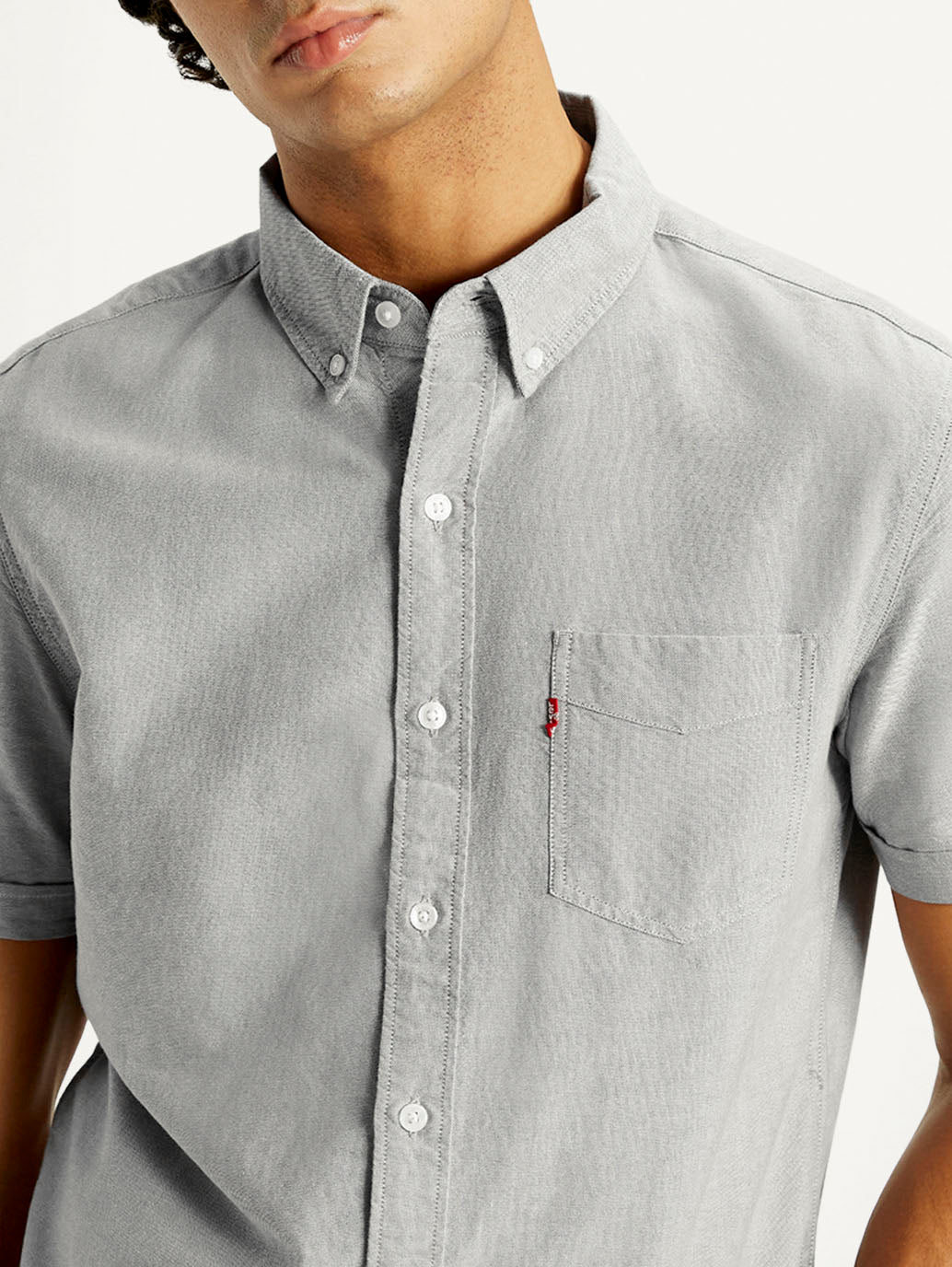 Men's Solid Slim Fit Oxford Shirt - Detail View
