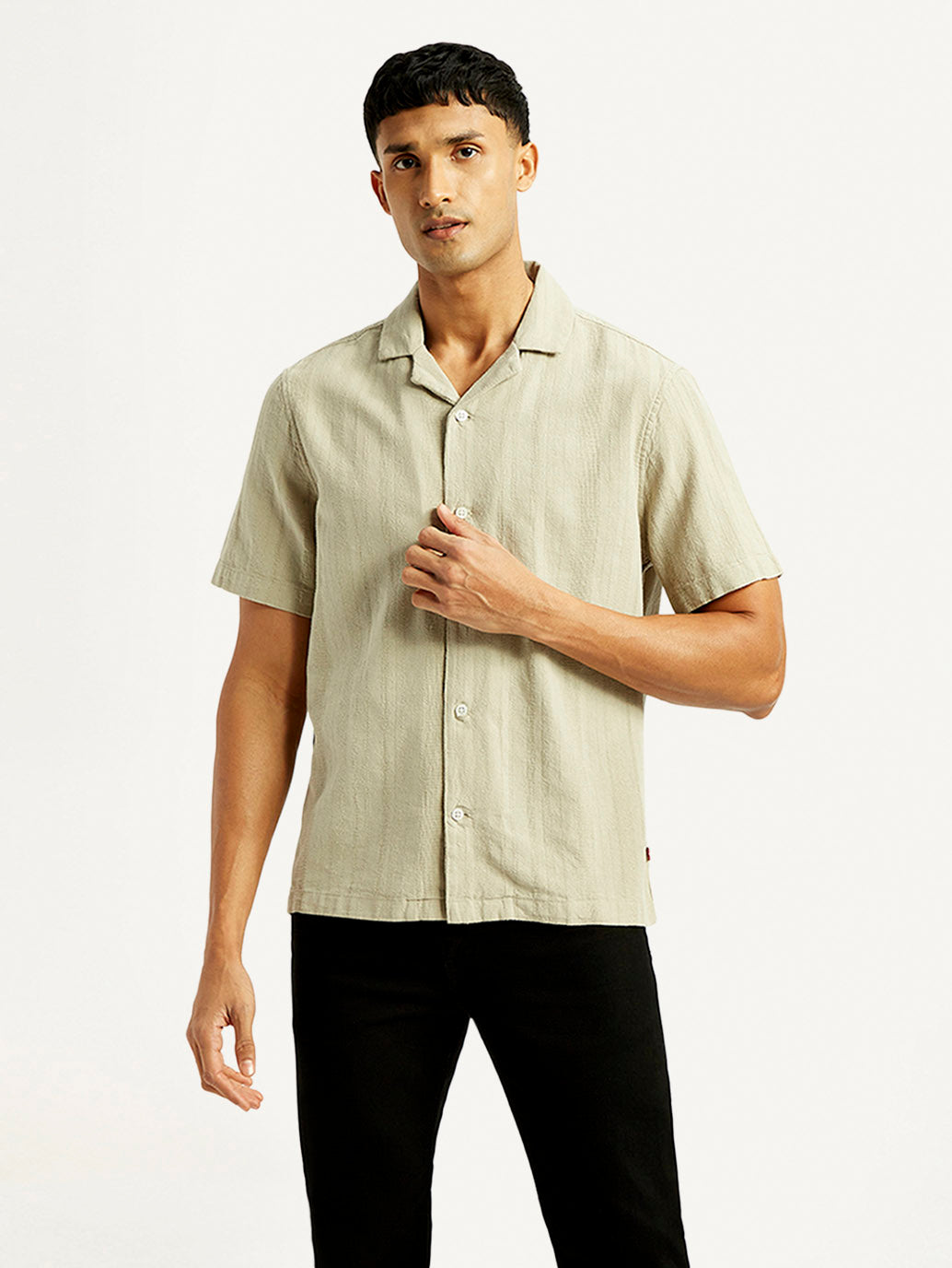 Men's Self Design Relaxed Fit Resort Collar Shirt - Front View