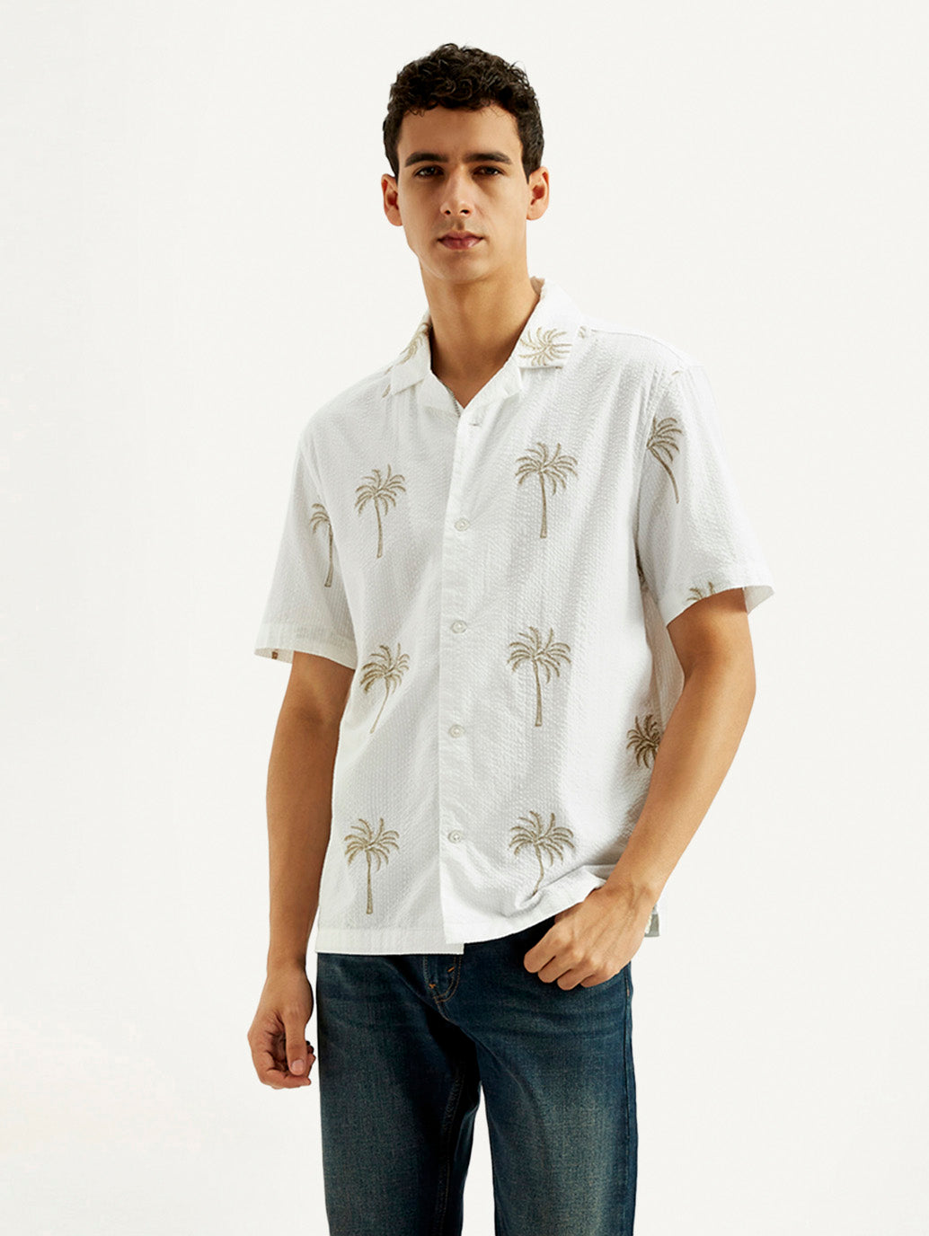 Men's Printed Relaxed Fit Resort Collar Shirt - Styleshot View