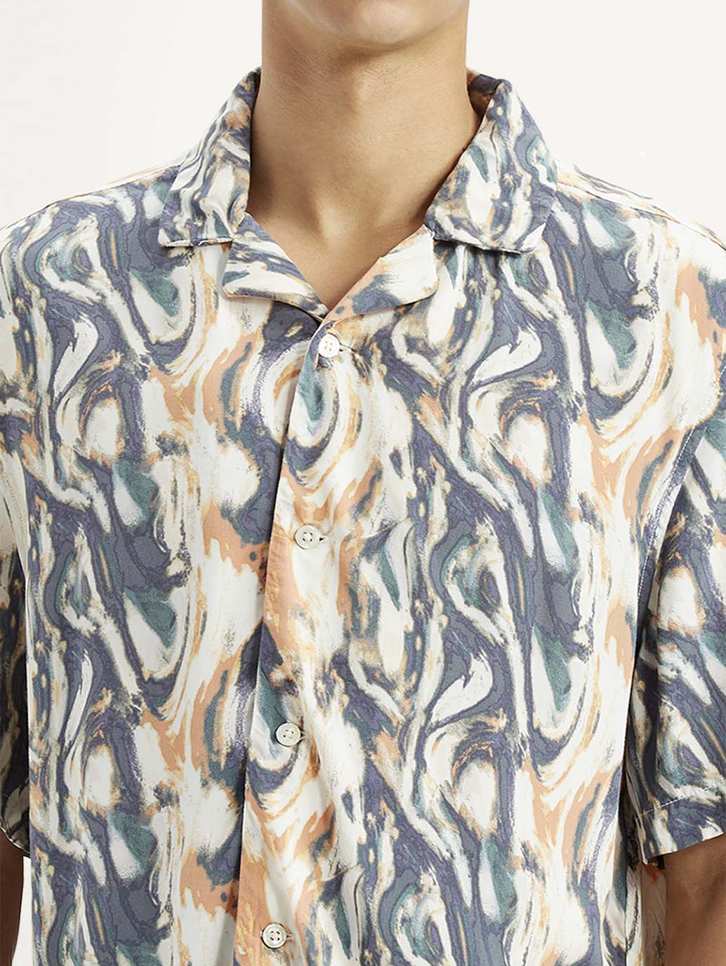 Men's All Over Print Multi Color Relaxed Fit Camp Shirt - Detail View