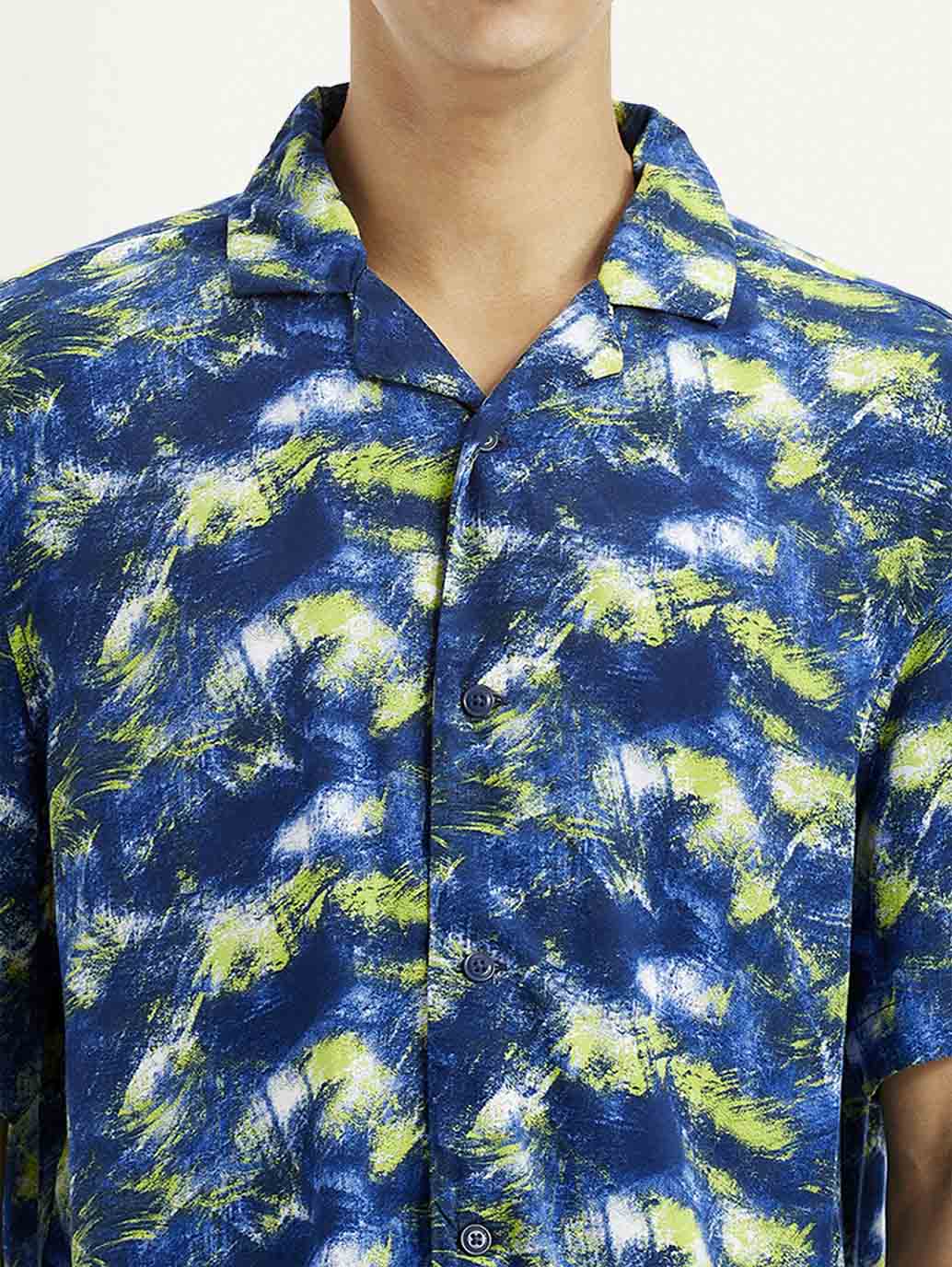 Men's Abstract Multi Color Relaxed Fit Camp Shirt - Detail View