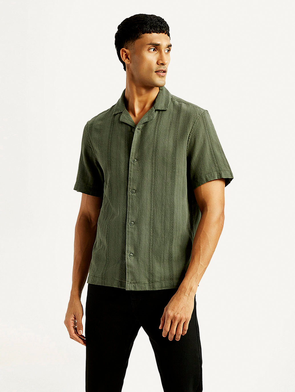 Men's Self Design Relaxed Fit Resort Collar Shirt - Styleshot View