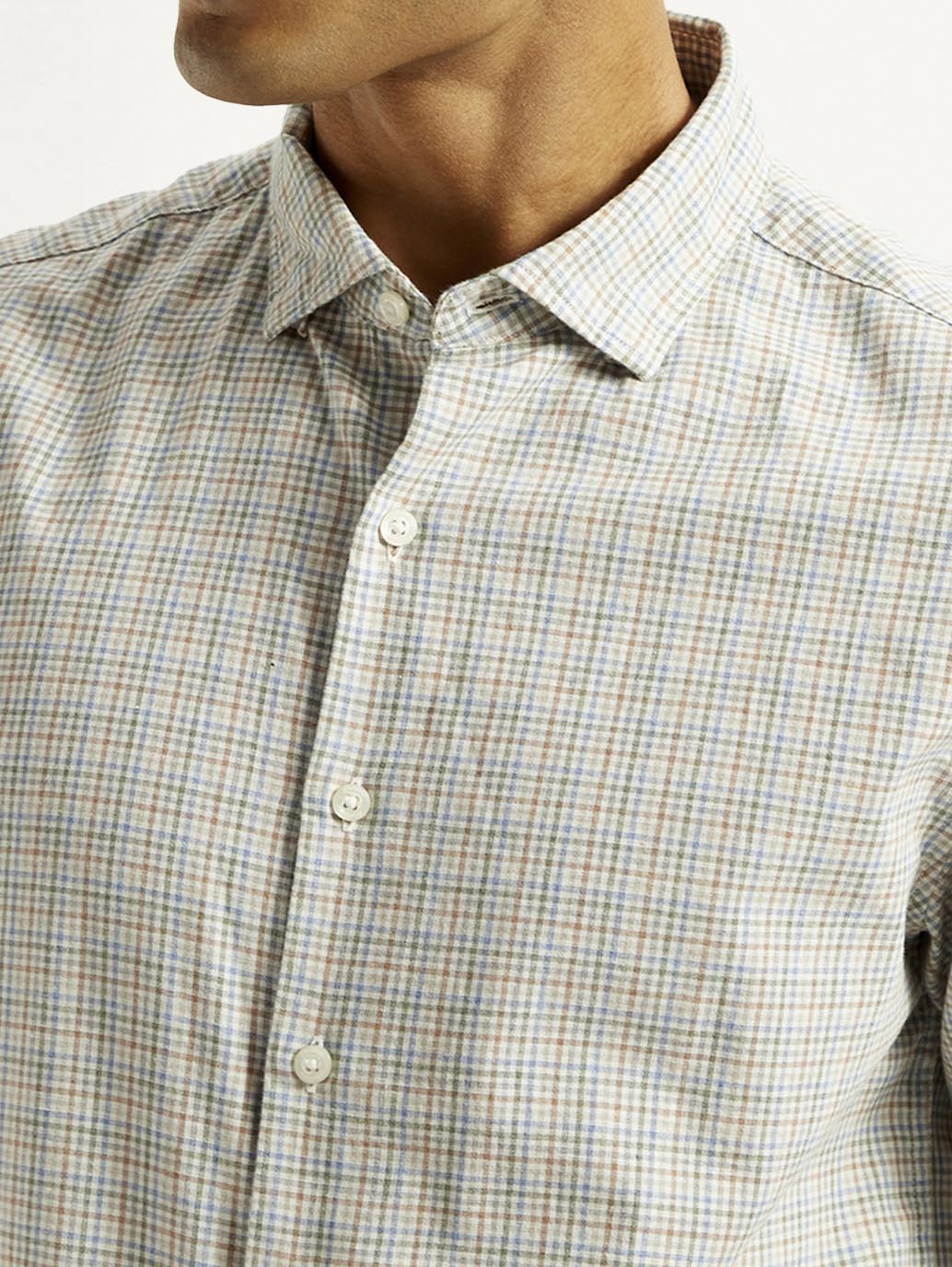 Men's Redloop Checkered Beige Slim Fit Shirt - Detail View