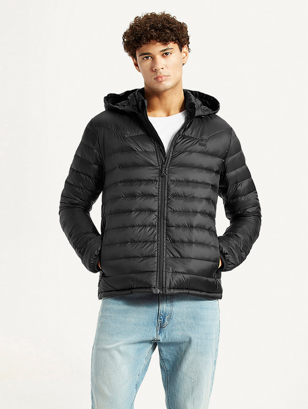 Men's Quilted Black Slim Fit Puffer Jacket - Styleshot View