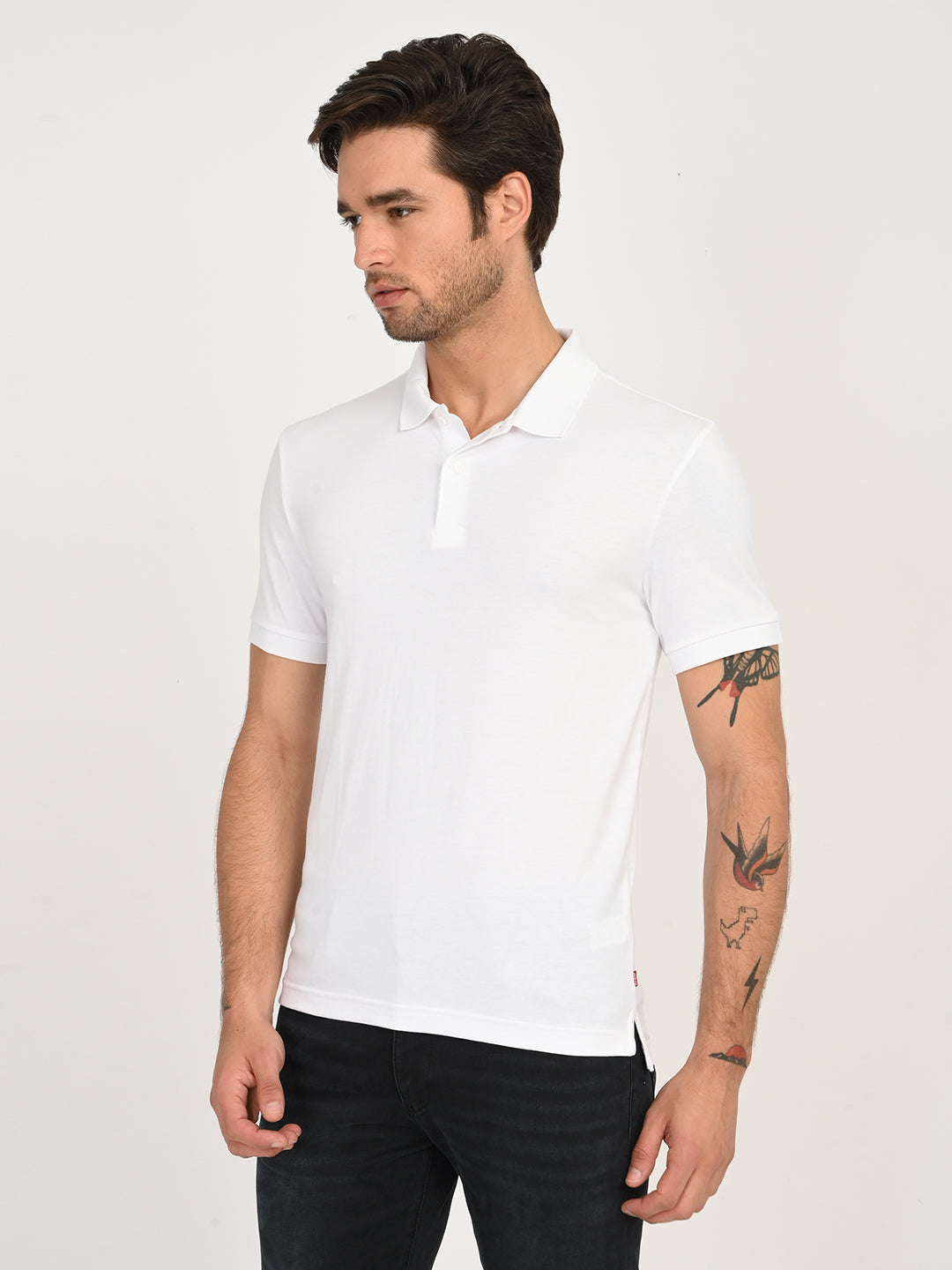 Men's Solid White Polo T-Shirt - side View