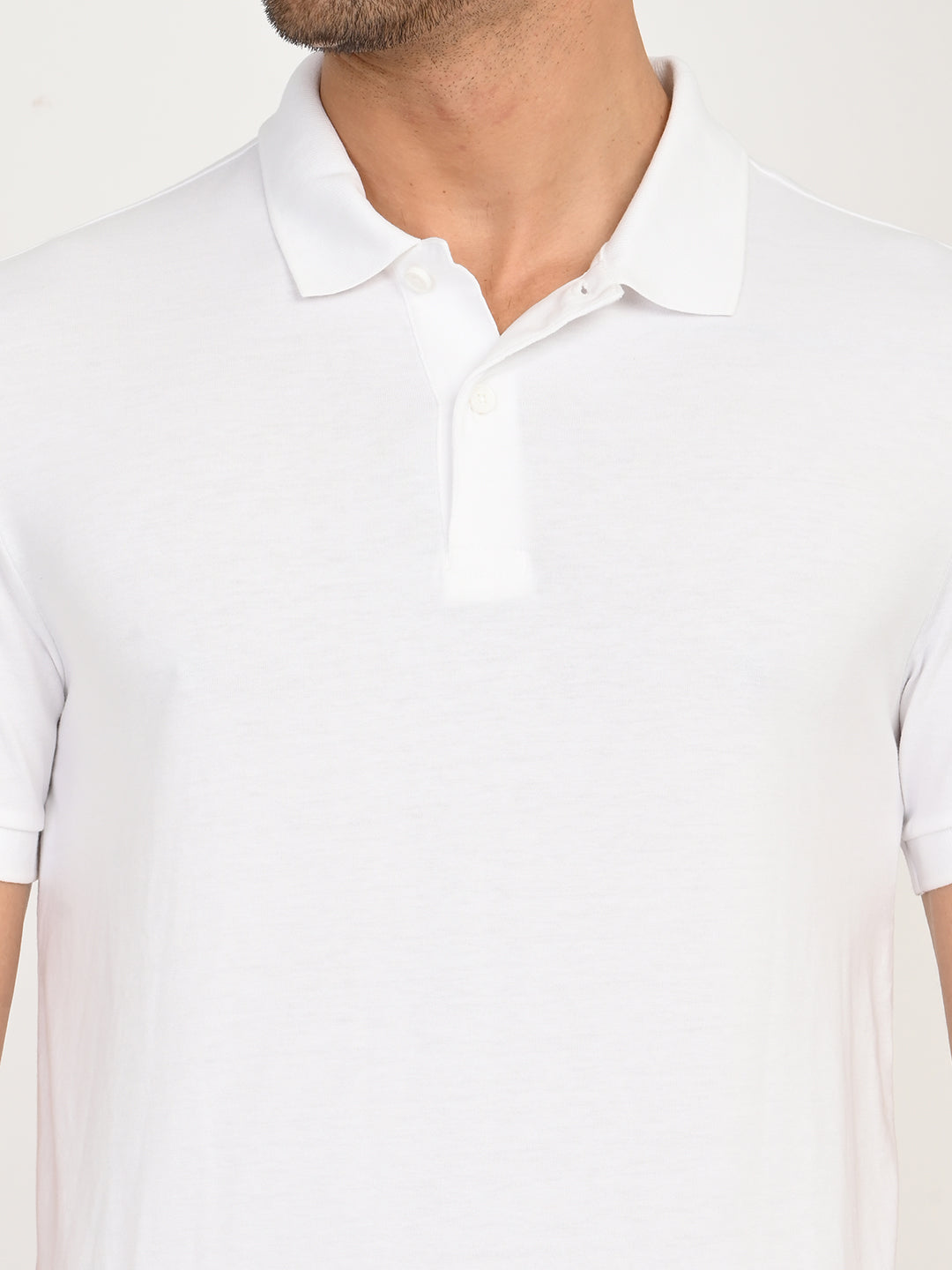 Men's Solid White Polo T-Shirt - deatil View