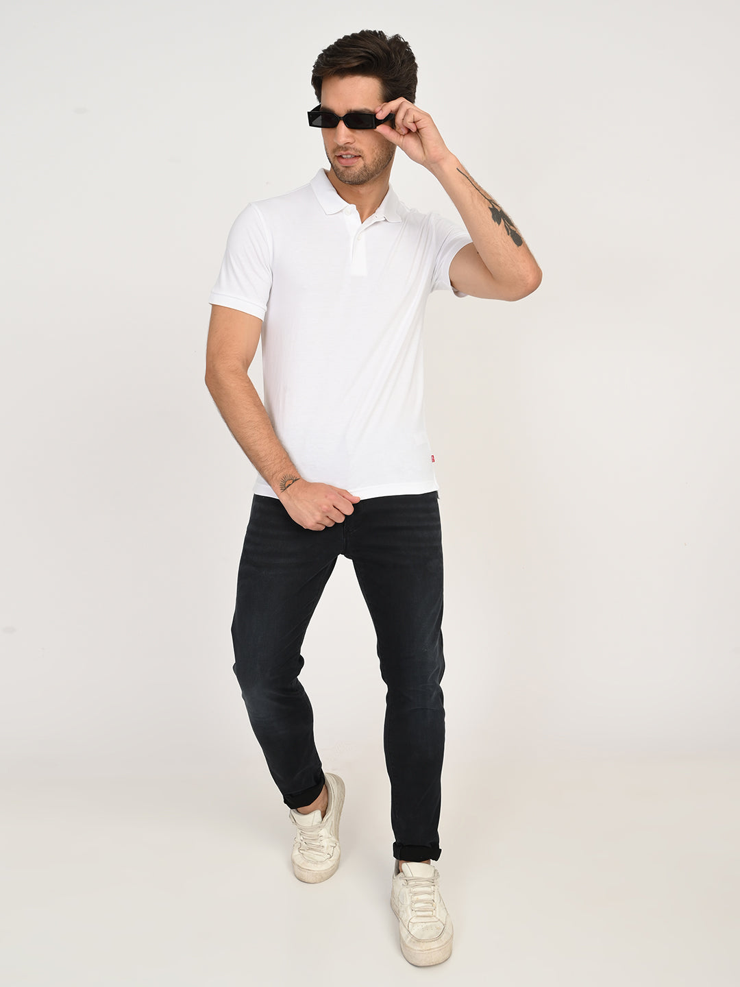 Men's Solid White Polo T-Shirt - 6 View