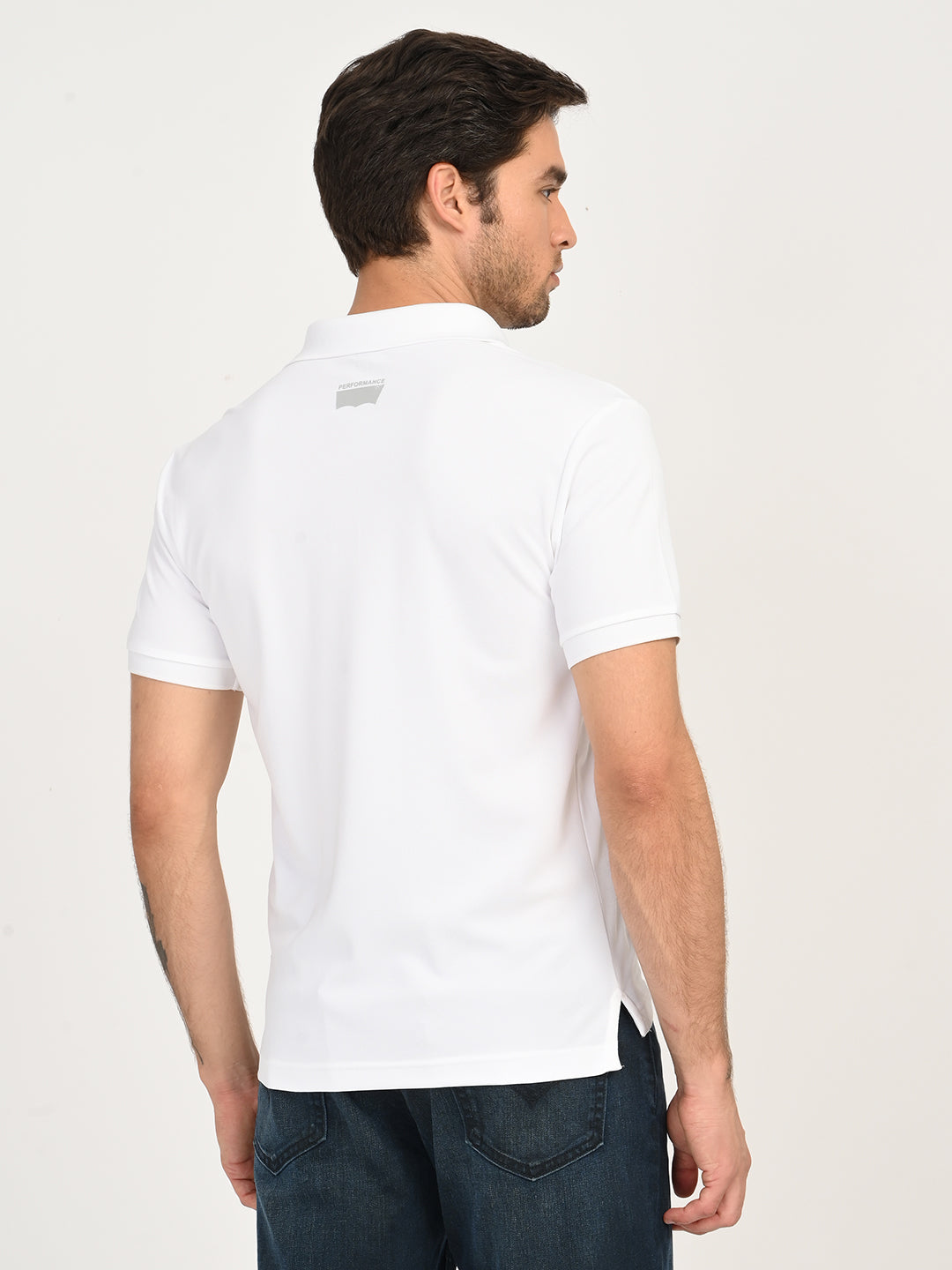Men's Solid White Polo T-Shirt - back View