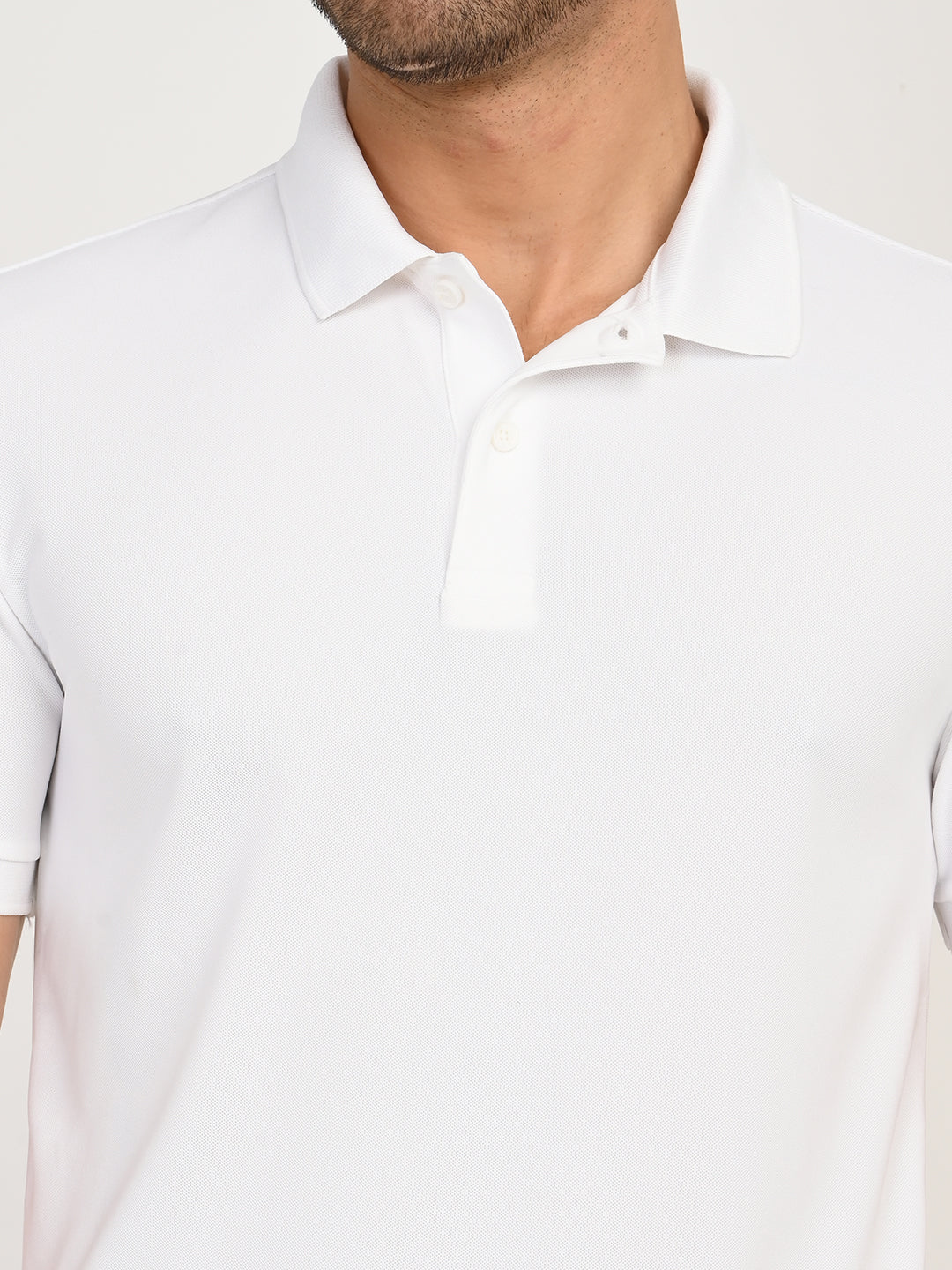 Men's Solid White Polo T-Shirt - deatil View