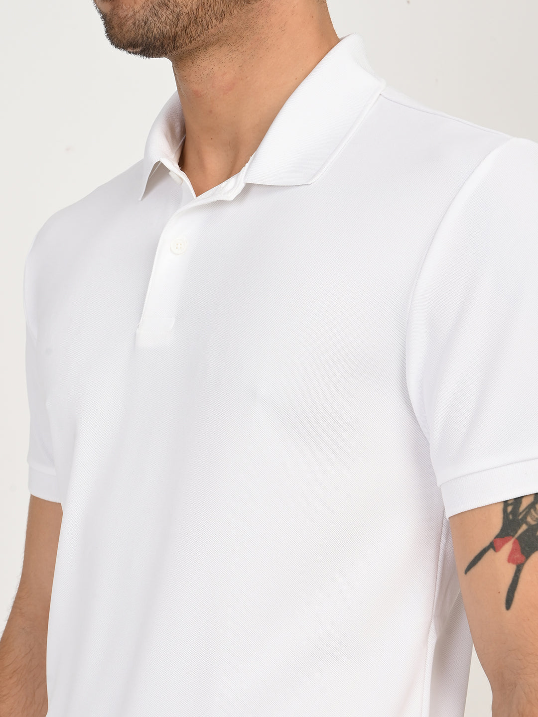 Men's Solid White Polo T-Shirt - deatil View
