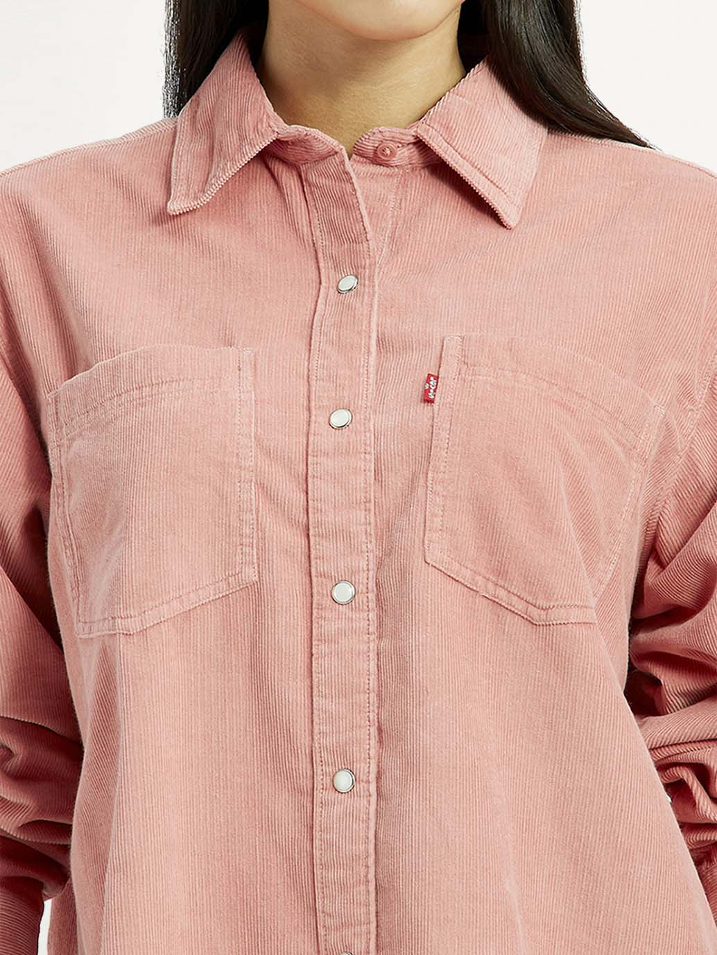 Women's Solid Pink Loose Fit Shirt - Detail View