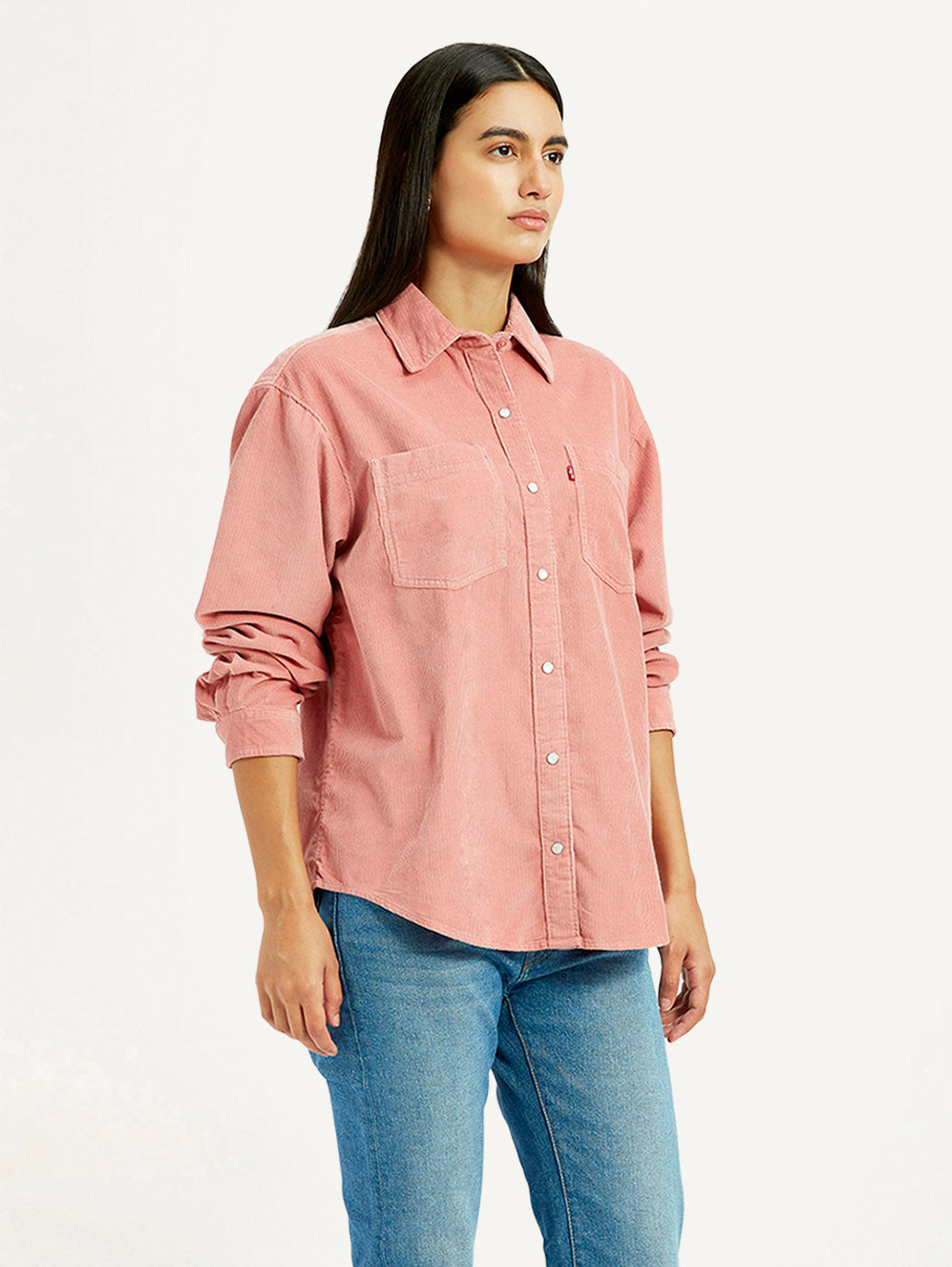 Women's Solid Pink Loose Fit Shirt - Side View