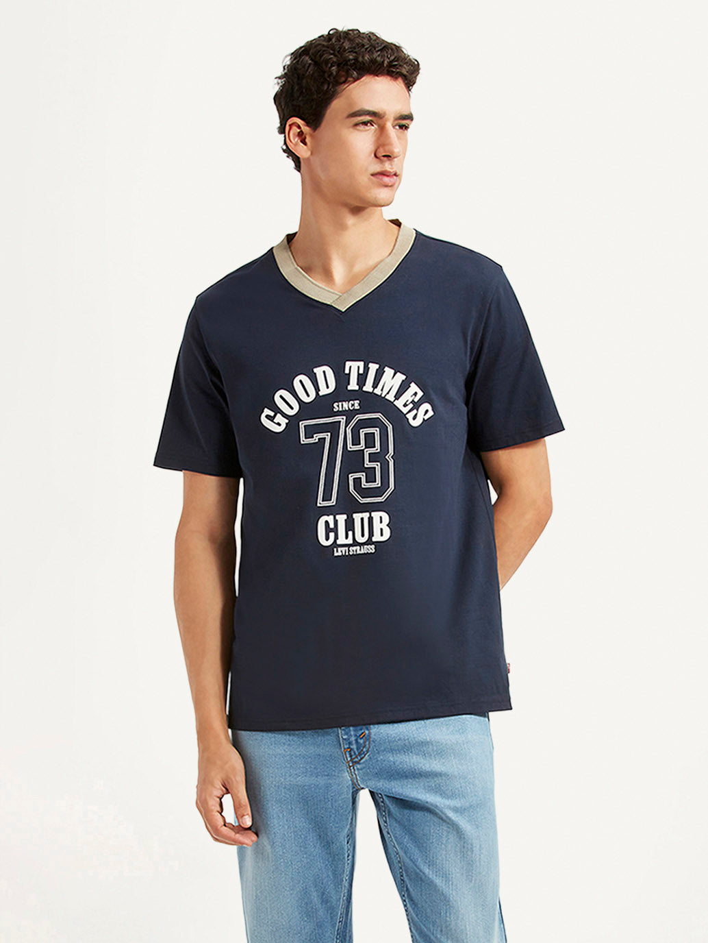 Men's Graphic Print Navy Loose Fit T-shirt