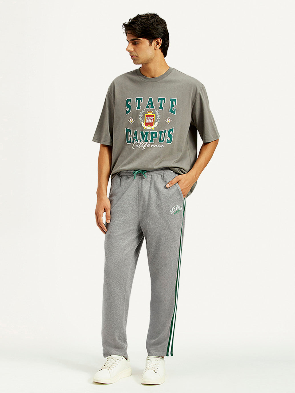 Men's Grey Relaxed Fit Track Pants - Styleshot View