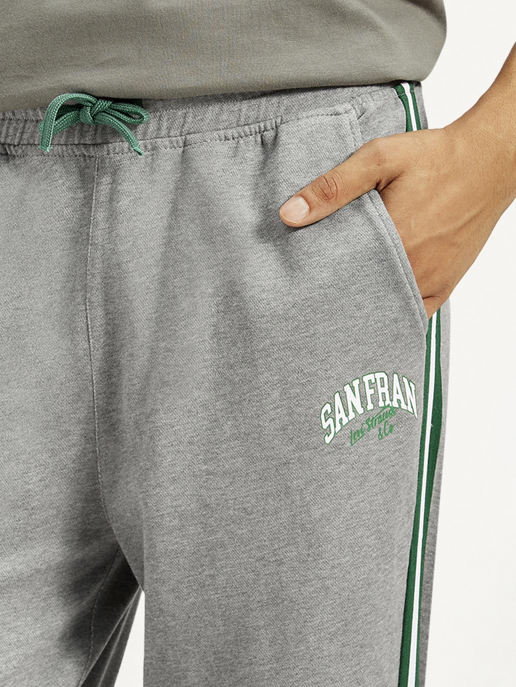 Men's Grey Relaxed Fit Track Pants - Detail View