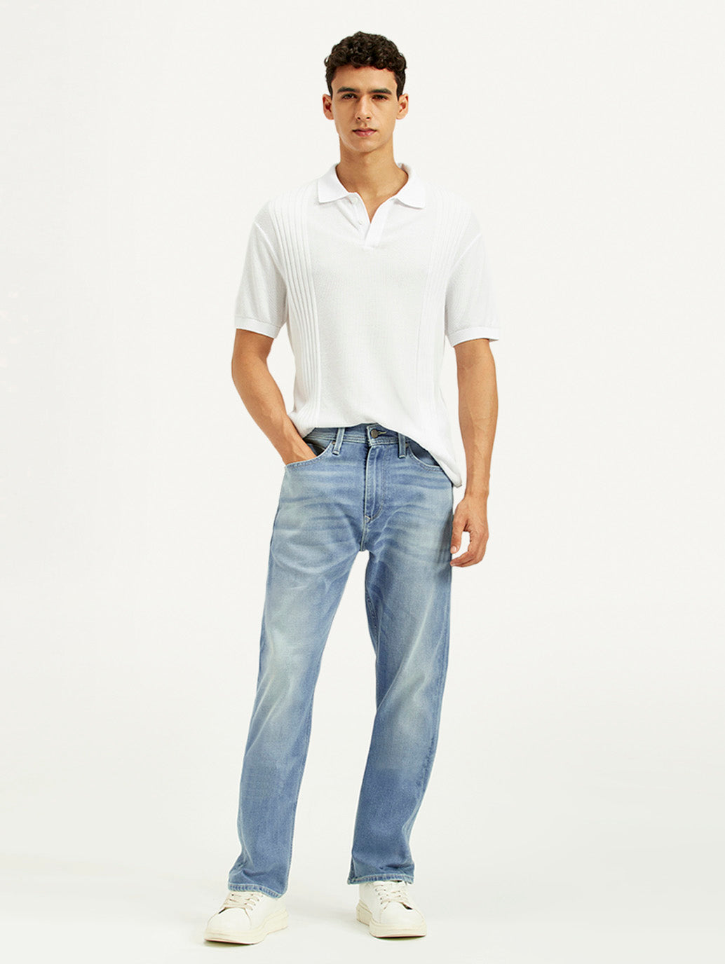 Men's Redloop 505 Light Indigo Straight Fit Mid Rise Jeans - Styleshot View