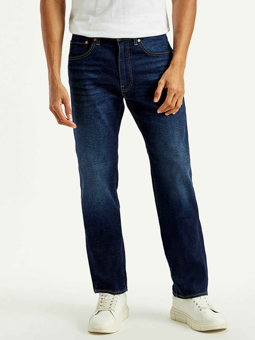 Men's 505 Dark Indigo Straight Fit Mid Rise Jeans - Front View