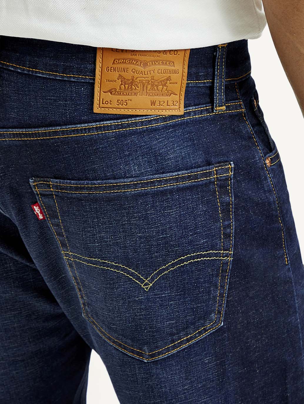 Men's 505 Dark Indigo Straight Fit Mid Rise Jeans - Detail View