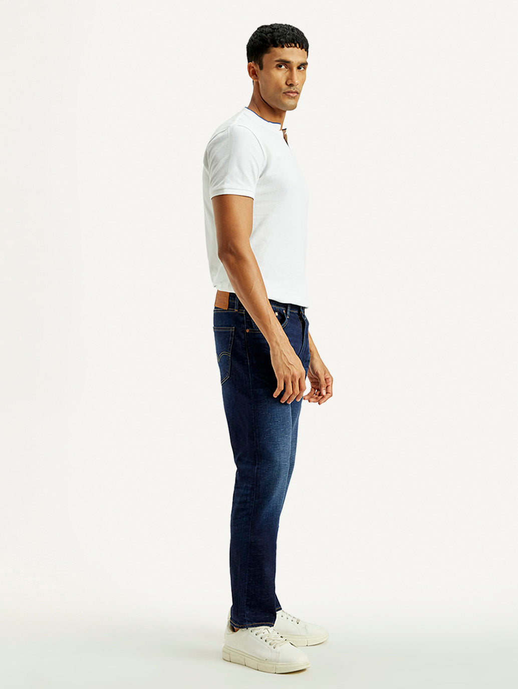 Men's 505 Dark Indigo Straight Fit Mid Rise Jeans - Side View