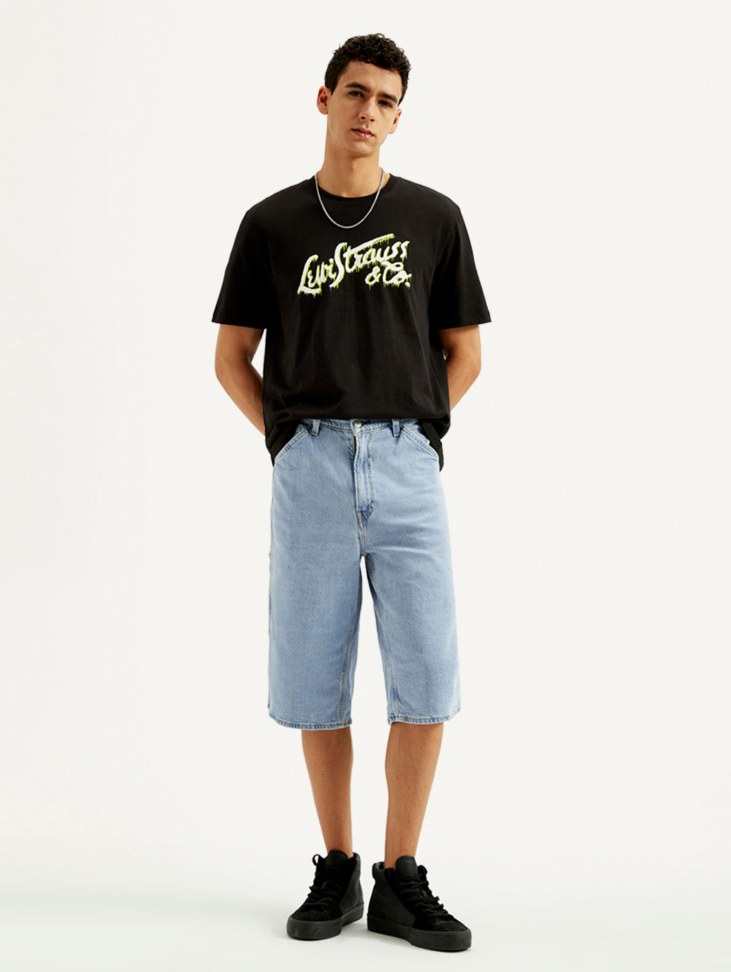 Men's Light-Blue Loose Fit Shorts - Styleshot View
