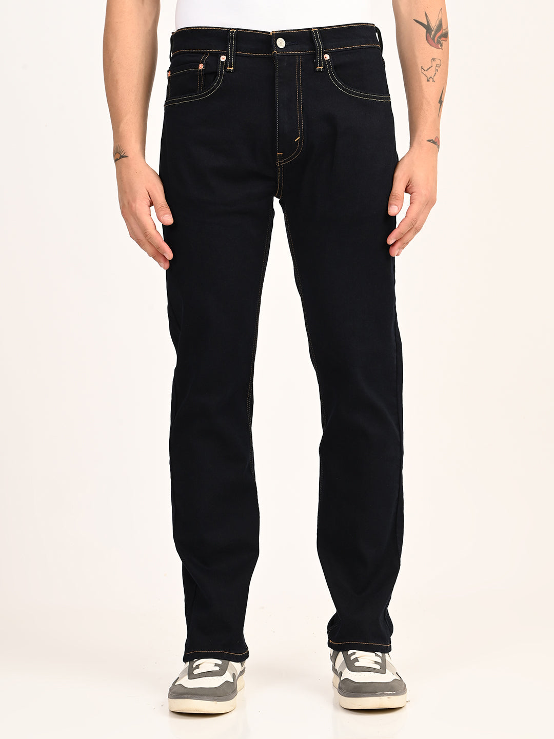 Men's 505 Dark Indigo Straight Fit Mid Rise Jeans - front View