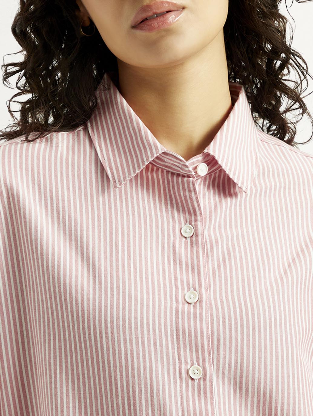 Women's Striped Slim Fit Linen Shirt - Detail View
