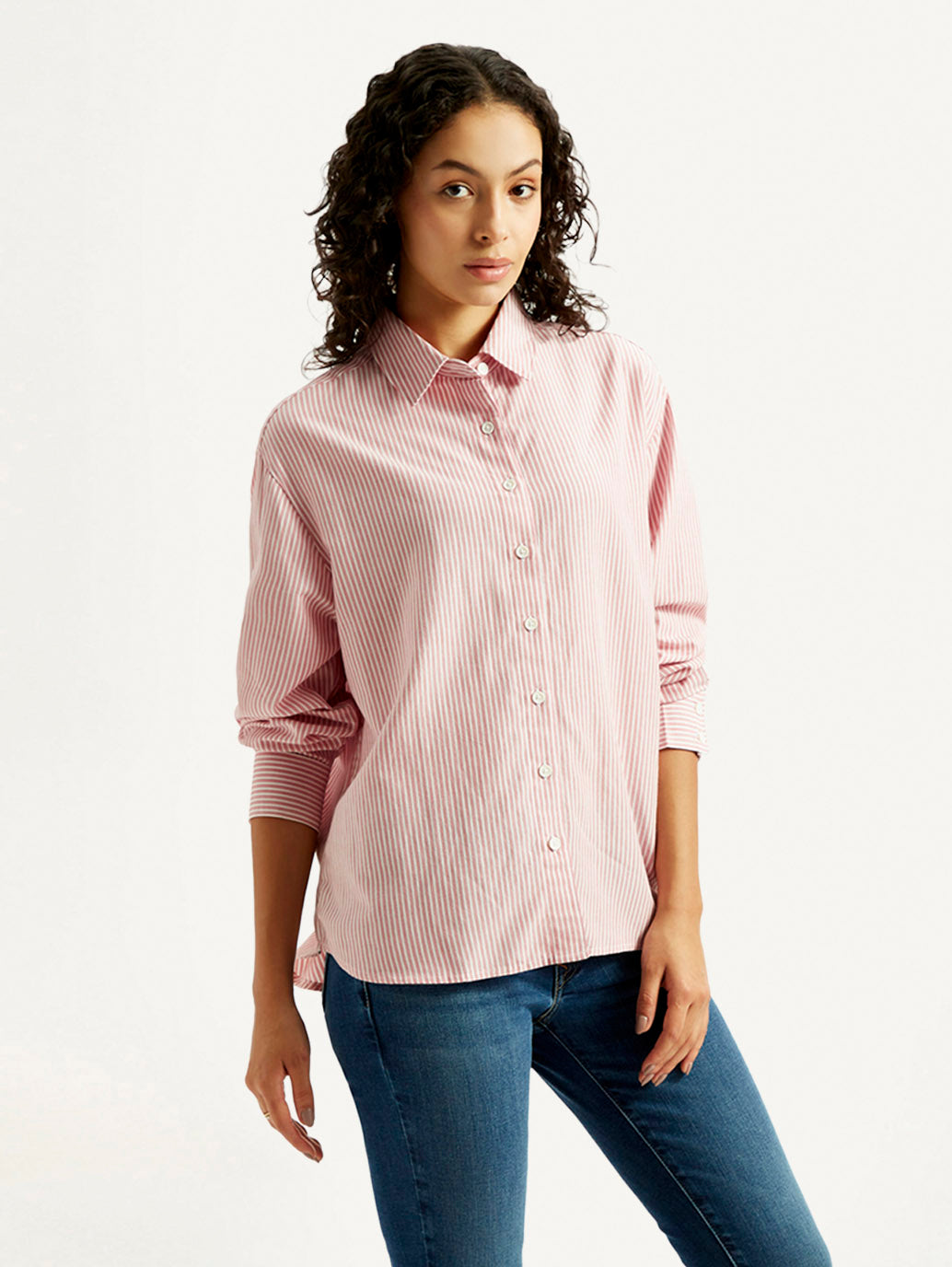 Women's Striped Slim Fit Linen Shirt - Side View