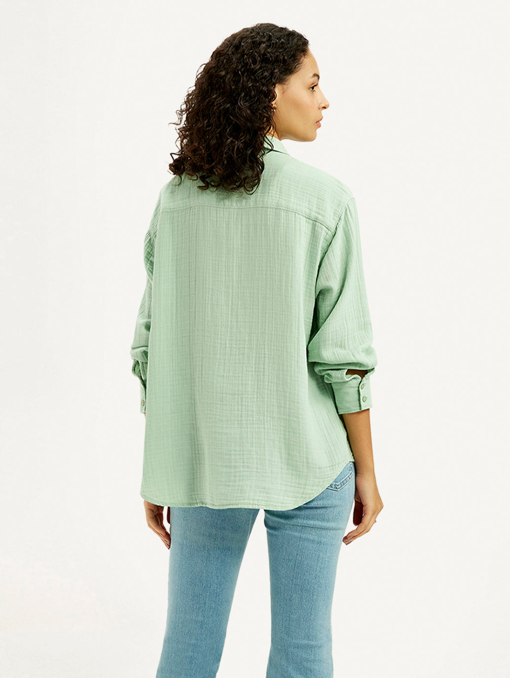 Women's Textured Light Green Slim Fit Shirt - Back View