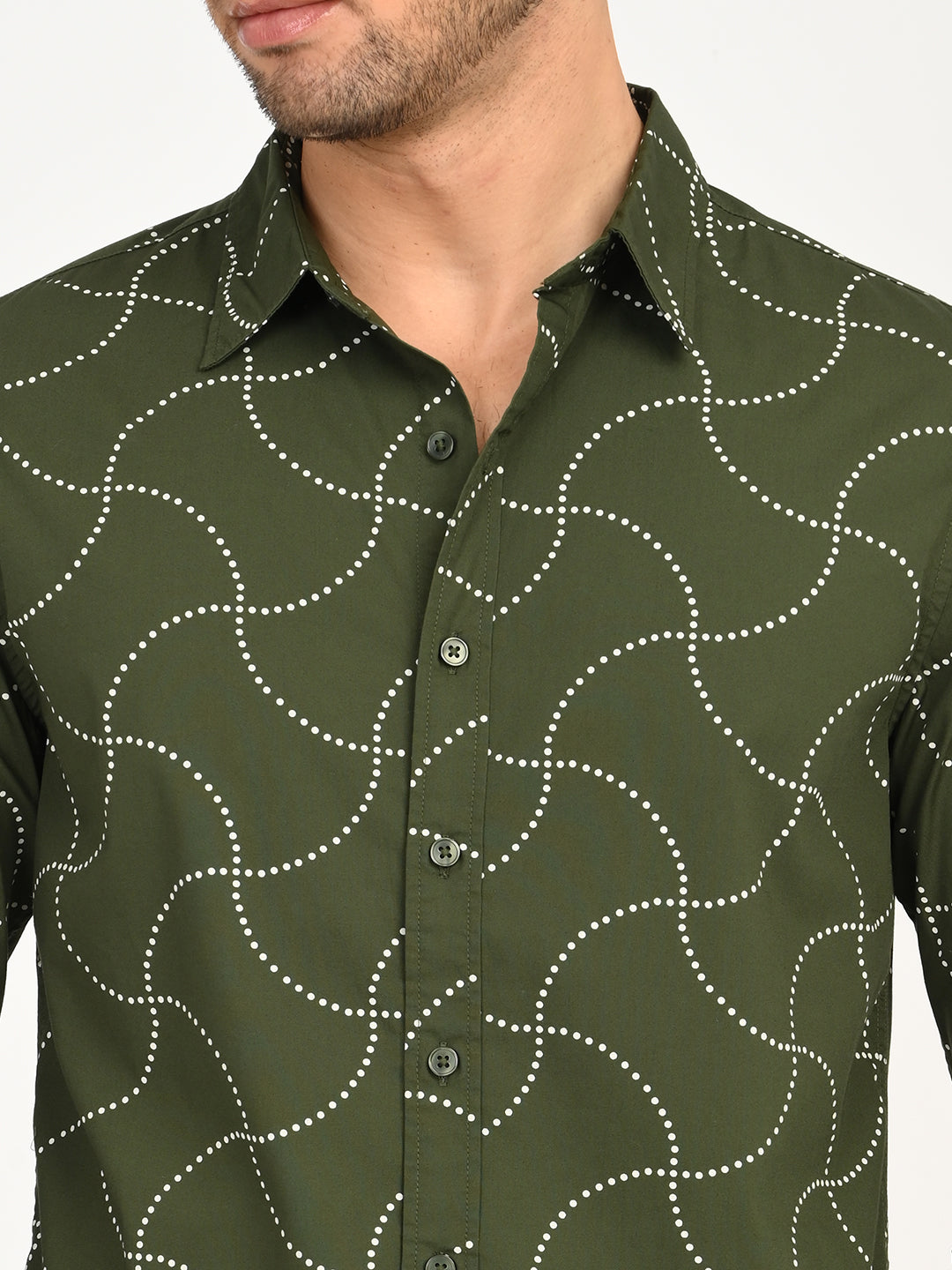 Men's Abstract Olive Slim Fit Shirt - deatil View