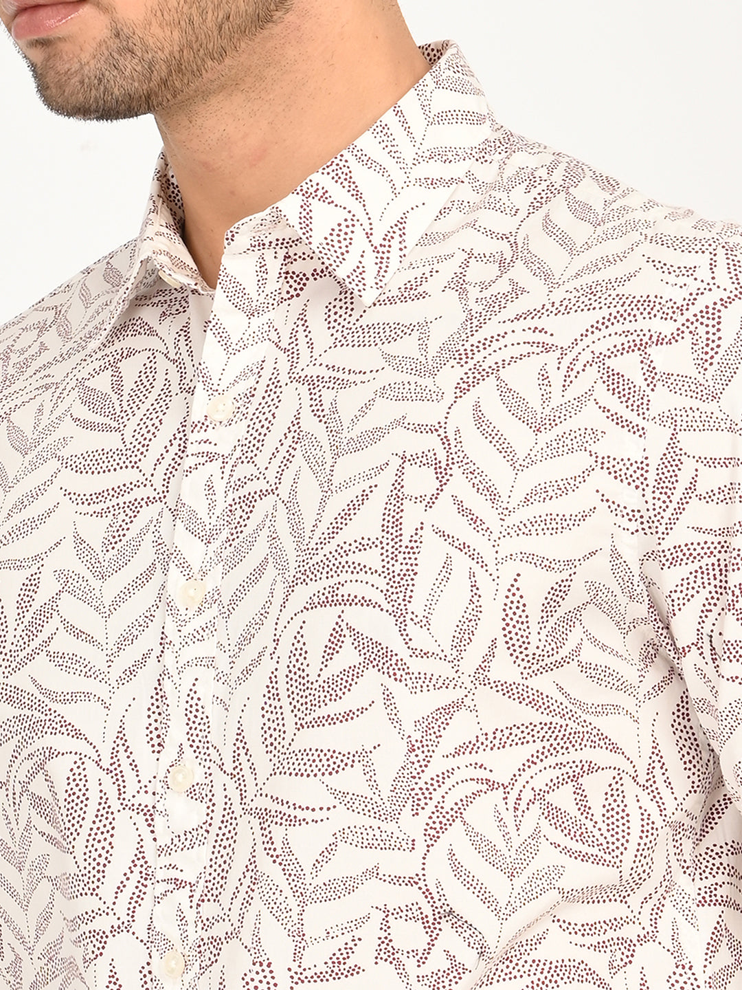 Men's Printed Off White Slim Fit Shirt - deatil View