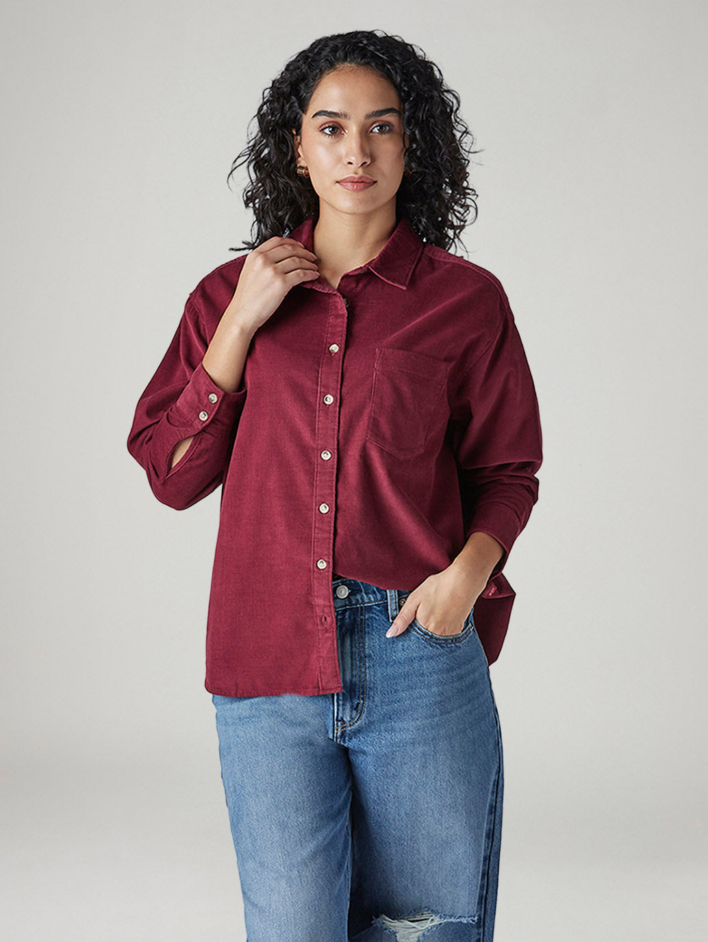 Women's Solid Relaxed Fit Corduroy Shirt