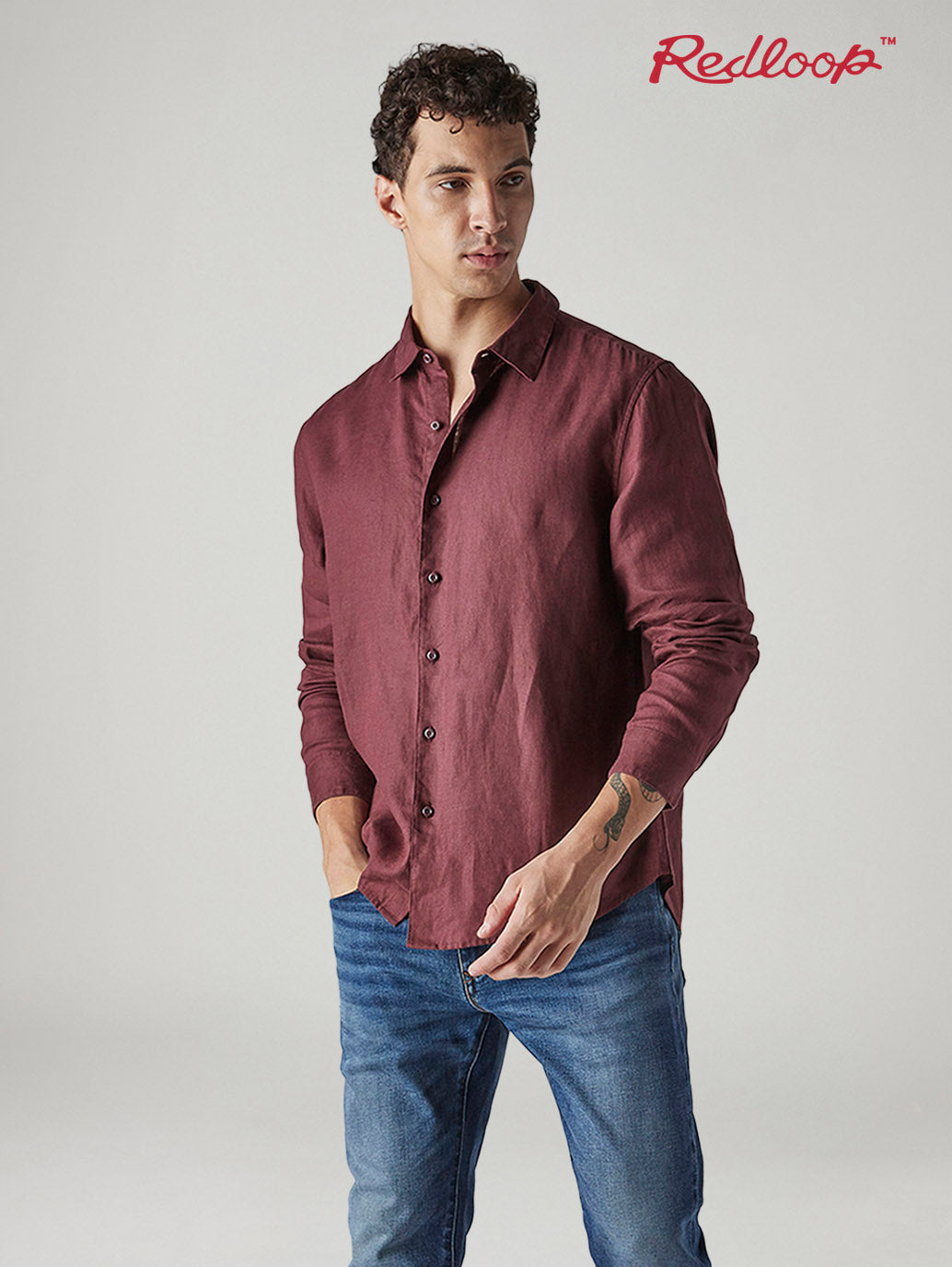 Men's Solid Slim Fit Linen Redloop Shirt